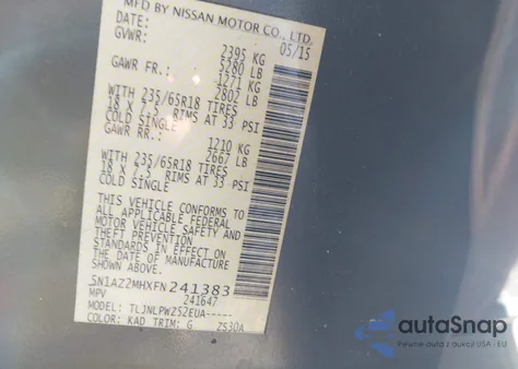 2015 Nissan Murano S из США, поврежденный, VIN 5N1AZ2MHXFN241383